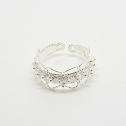 1023 - Anello 1 fila Aperto con Bordo Traforato Misura Regolabile in Argento 925