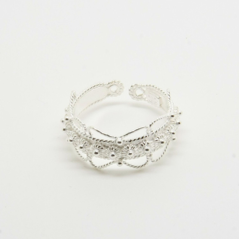 1023 - Anello 1 fila Aperto con Bordo Traforato Misura Regolabile in Argento 925