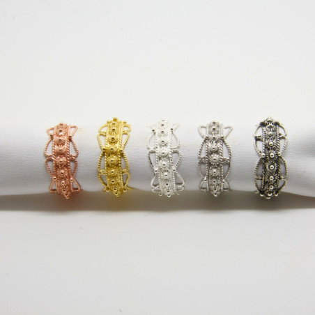 Anello 1 fila Aperto con Bordo Traforato Misura Regolabile in Argento 925