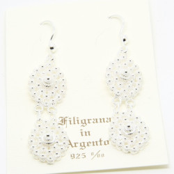 4032 - Orecchini Fiore Doppi Pendenti Filigrana Sarda Argento 925