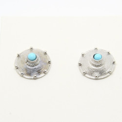 4034 - Orecchini Tondi con Pietra Centrale a Lobo Filigrana Sarda Argento 925