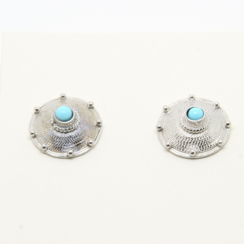 4034 - Orecchini Tondi con Pietra Centrale a Lobo Filigrana Sarda Argento 925