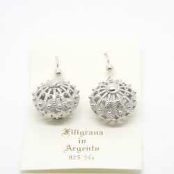 Orecchini pendenti sfera bottone in filigrana sarda in argento 925