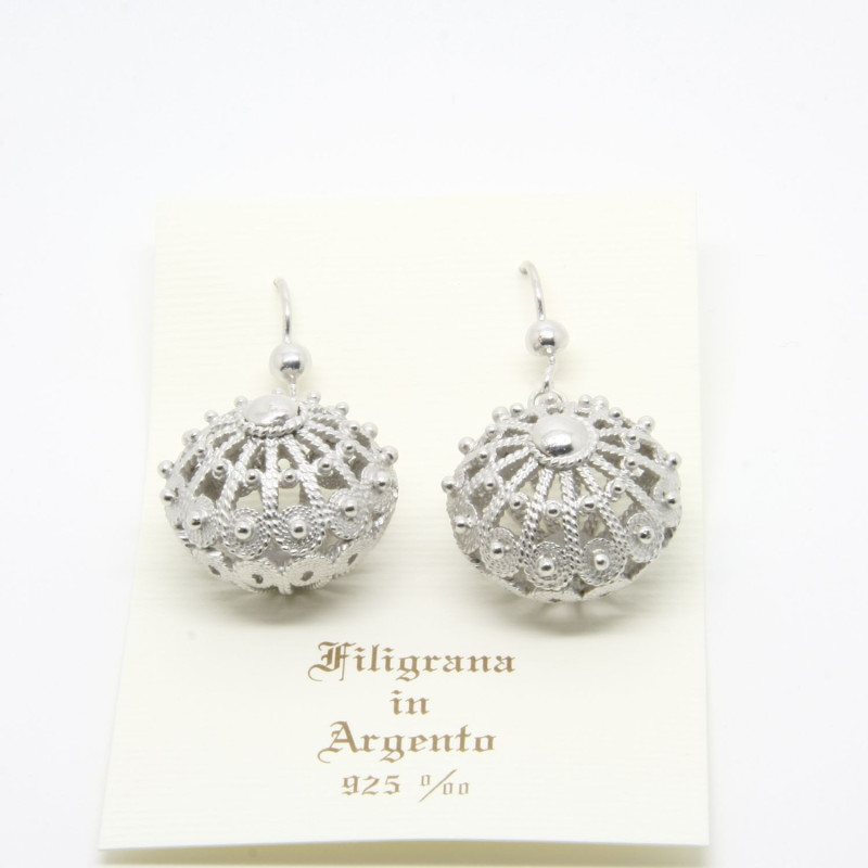 Orecchini pendenti sfera bottone in filigrana sarda in argento 925