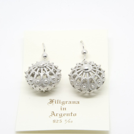 Orecchini pendenti sfera bottone in filigrana sarda in argento 925