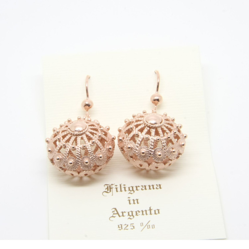 4038 - Orecchini Bottone Sfera Pendenti Filigrana Sarda Argento 925