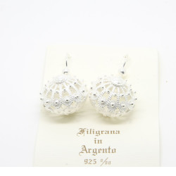4038 - Orecchini Bottone Sfera Pendenti Filigrana Sarda Argento 925