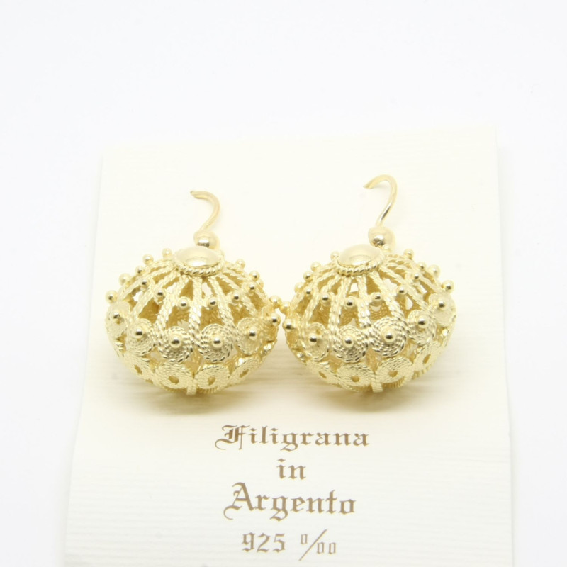 4038 - Orecchini Bottone Sfera Pendenti Filigrana Sarda Argento 925