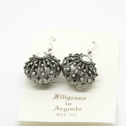 4038 - Orecchini Bottone Sfera Pendenti Filigrana Sarda Argento 925