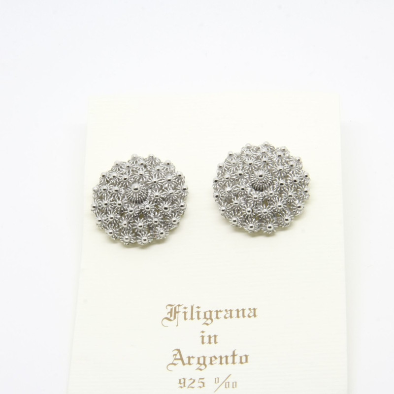 4039 - Orecchini Fiore Medio a Lobo Filigrana Sarda Argento 925