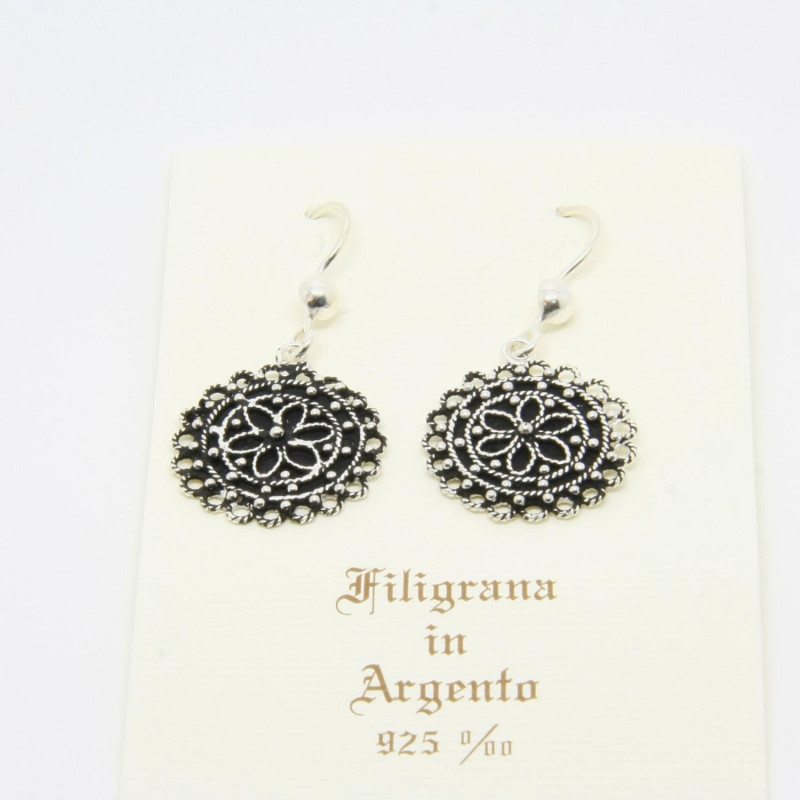 4041 - Orecchini Tondi Pendenti Filigrana Sarda Argento 925