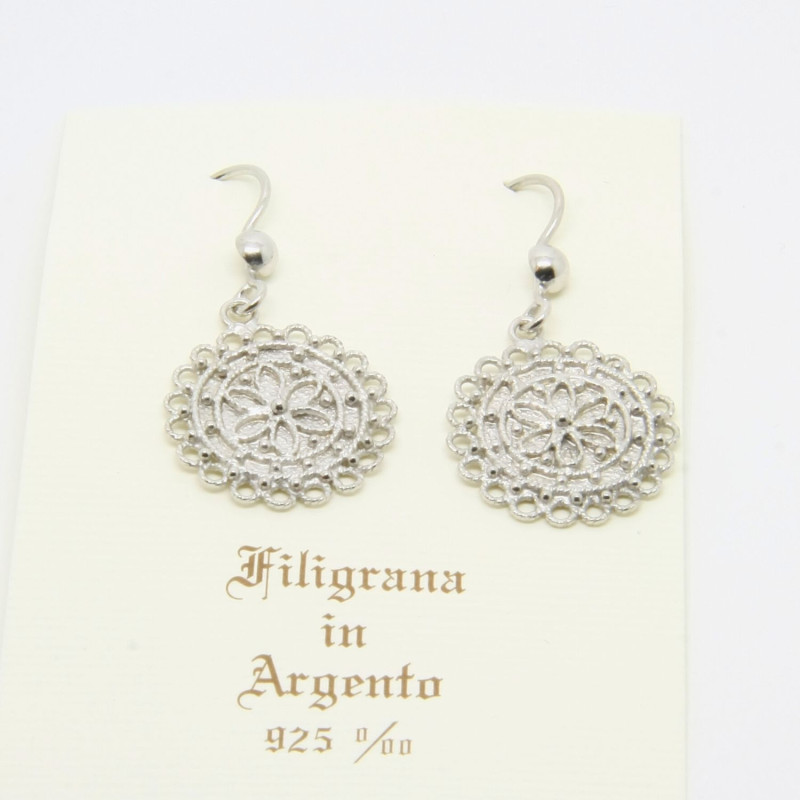 4041 - Orecchini Tondi Pendenti Filigrana Sarda Argento 925