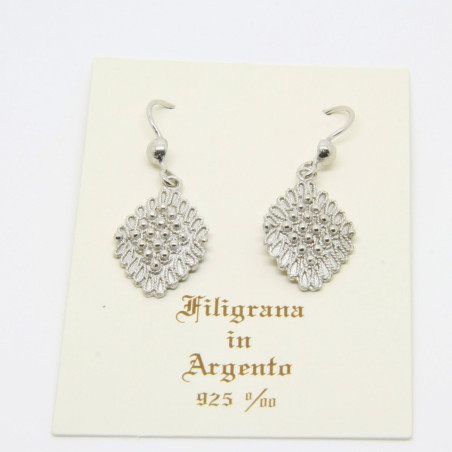 Orecchini pendenti a rombo in filigrana sarda in argento 925