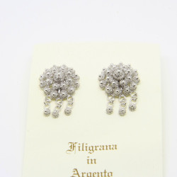 4043 - Orecchini Fiore Medio a Lobo con 3 pendenti Filigrana Sarda Argento 925