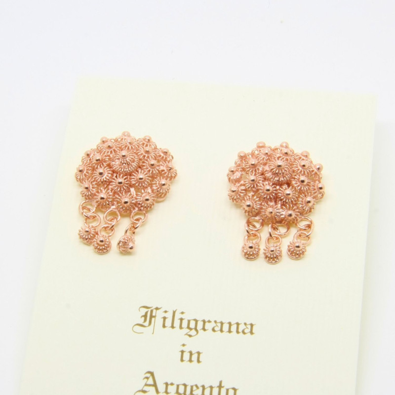 4043 - Orecchini Fiore Medio a Lobo con 3 pendenti Filigrana Sarda Argento 925