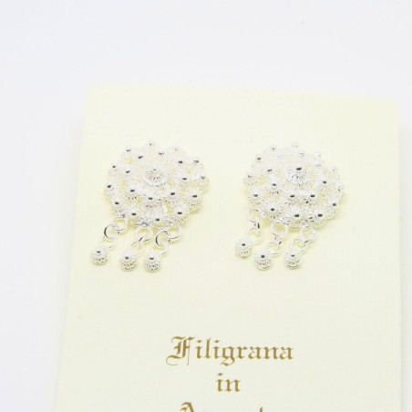 Orecchini Fiore Medio a Lobo con 3 pendenti Filigrana Sarda Argento 925