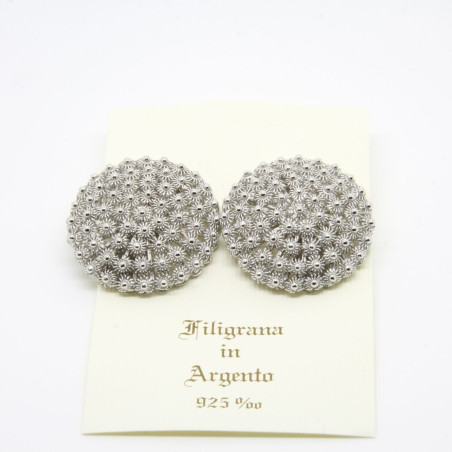 Orecchini Tondi Fiore Grande a Lobo Filigrana Sarda Argento 925