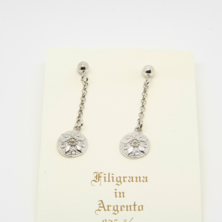 Orecchini Bottone Pendenti Filigrana Sarda Argento 925
