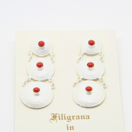 Orecchini con Cerchi e Coralli Pendenti Filigrana Sarda Argento 925