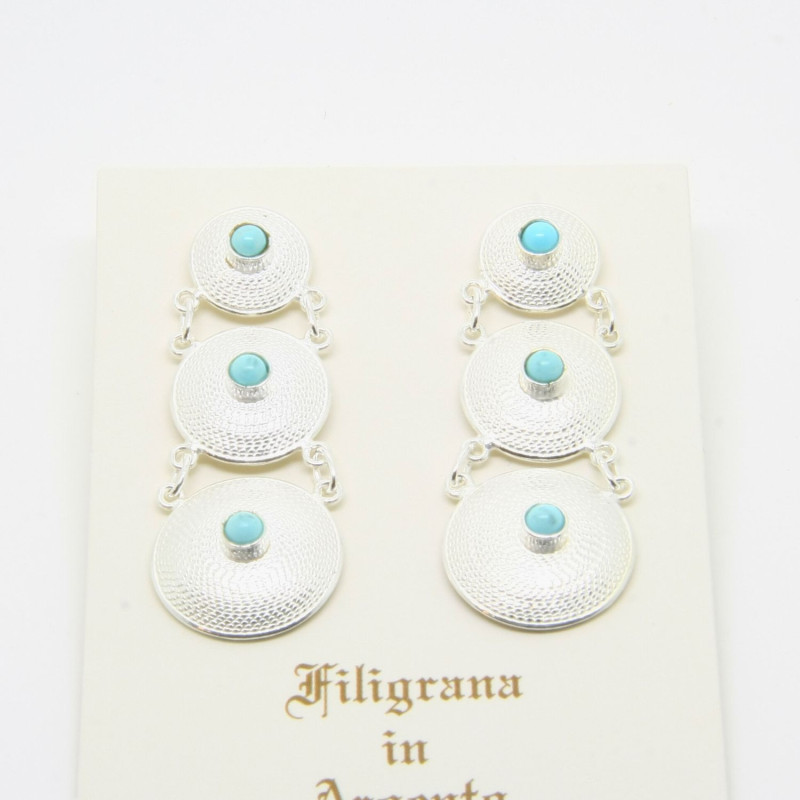 4046 - Orecchini con Cerchi e Pietra Pendenti Filigrana Sarda Argento 925