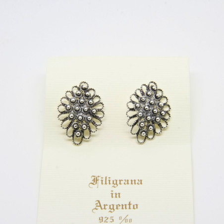 Orecchini Fiore Rombo a Lobo 4 file Filigrana Sarda Argento 925