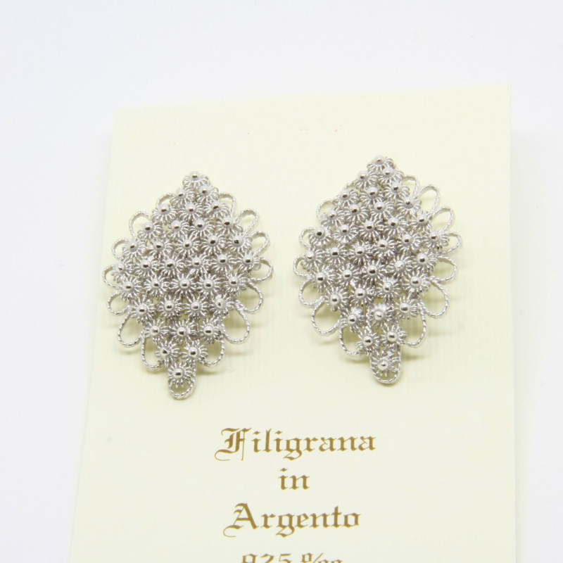4051 - Orecchini Fiore Rombo a Lobo 6 file Filigrana Sarda Argento 925