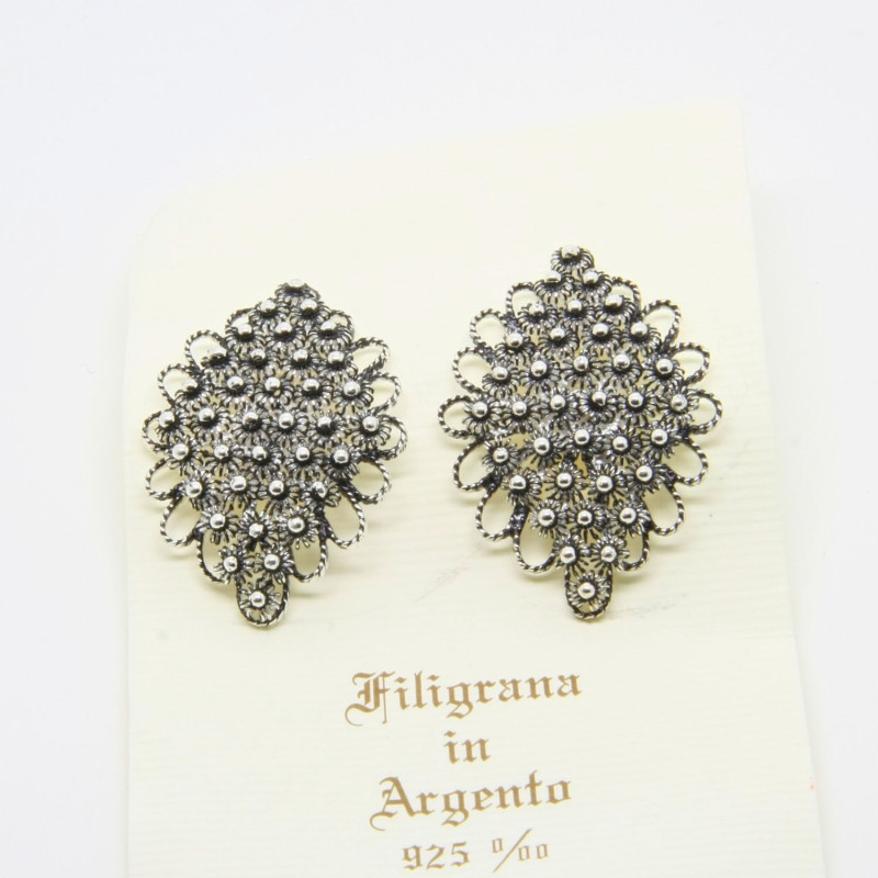 4051 - Orecchini Fiore Rombo a Lobo 6 file Filigrana Sarda Argento 925