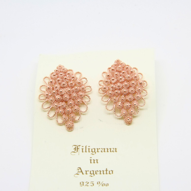 Orecchini Fiore Rombo a Lobo 6 file Filigrana Sarda Argento 925