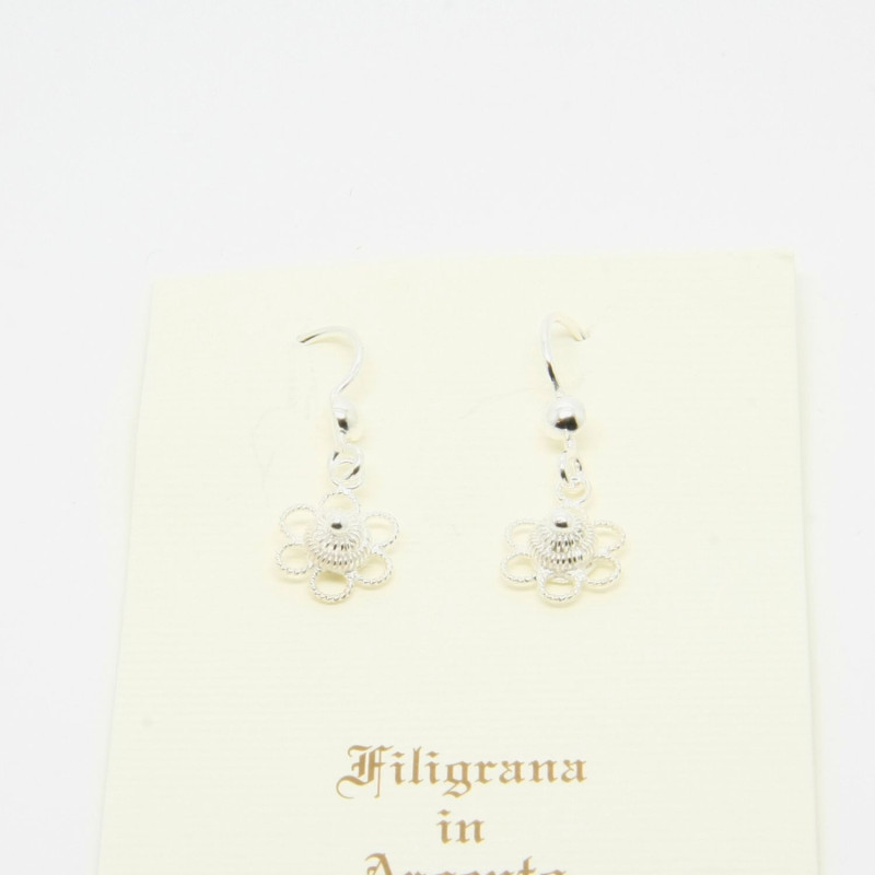 4053 - Orecchini Fiore Corbula Traforati Pendenti Filigrana Sarda Argento 925