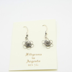 4053 - Orecchini Fiore Corbula Traforati Pendenti Filigrana Sarda Argento 925