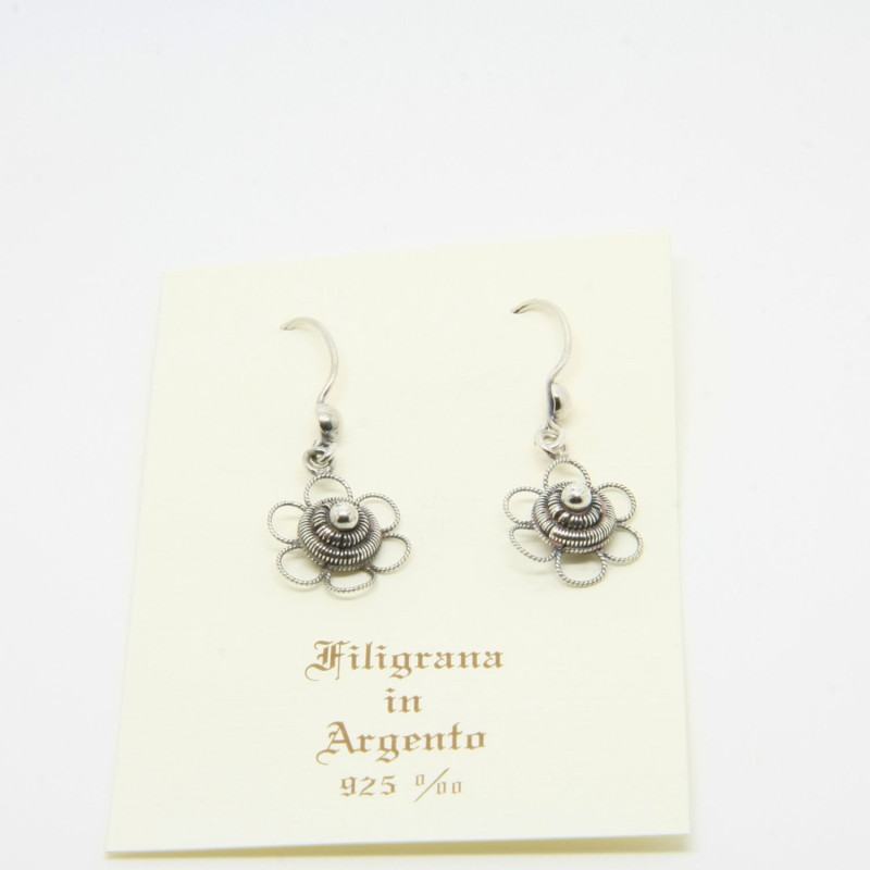 4053 - Orecchini Fiore Corbula Traforati Pendenti Filigrana Sarda Argento 925