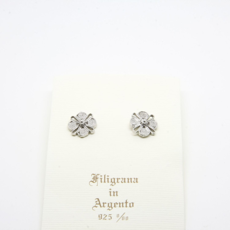 4061 - Orecchini Quadrifoglio a Lobo Filigrana Sarda Argento 925