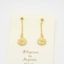 Orecchini Bottone con Zircone Pendenti Filigrana Sarda Argento 925