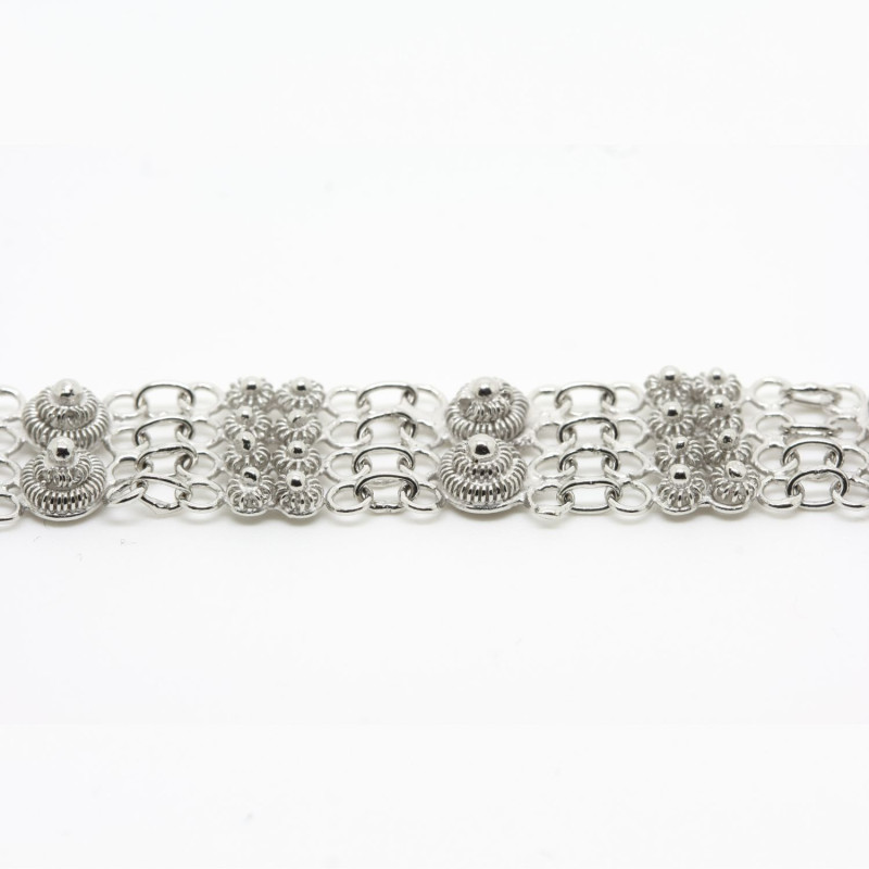 Bracciale 2 fili con 2 rosette grande + 8 piccole Filigrana Sarda Argento 925
