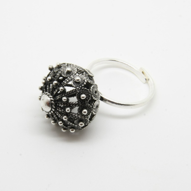 1012 - Anello Bottone Aperto Argento 925 Filigrana Sarda