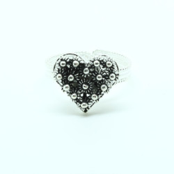 1030 - Anello Cuore in Filigrana con Bordino Aperto Misura Regolabile in Argento 925