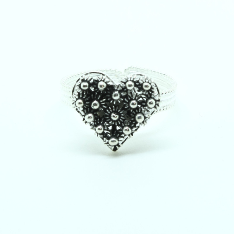 1030 - Anello Cuore in Filigrana con Bordino Aperto Misura Regolabile in Argento 925