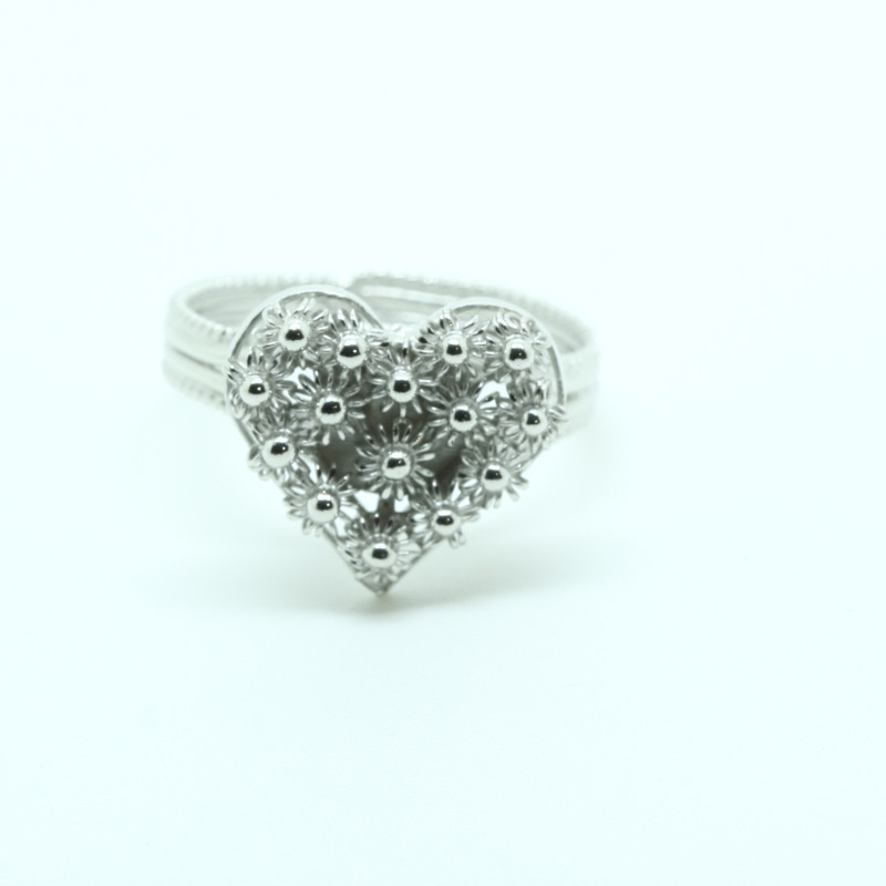 1030 - Anello Cuore in Filigrana con Bordino Aperto Misura Regolabile in Argento 925