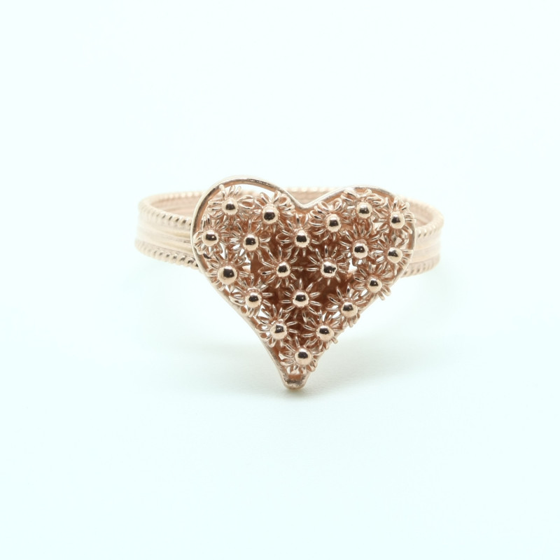 1030 - Anello Cuore in Filigrana con Bordino Aperto Misura Regolabile in Argento 925