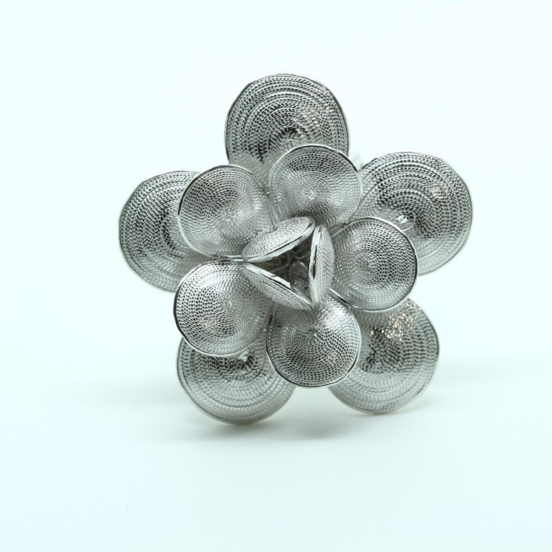 1032 - Anello Fiore Petali Aperto Misura Regolabile in Argento 925