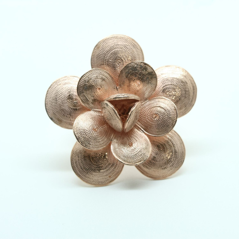1032 - Anello Fiore Petali Aperto Misura Regolabile in Argento 925
