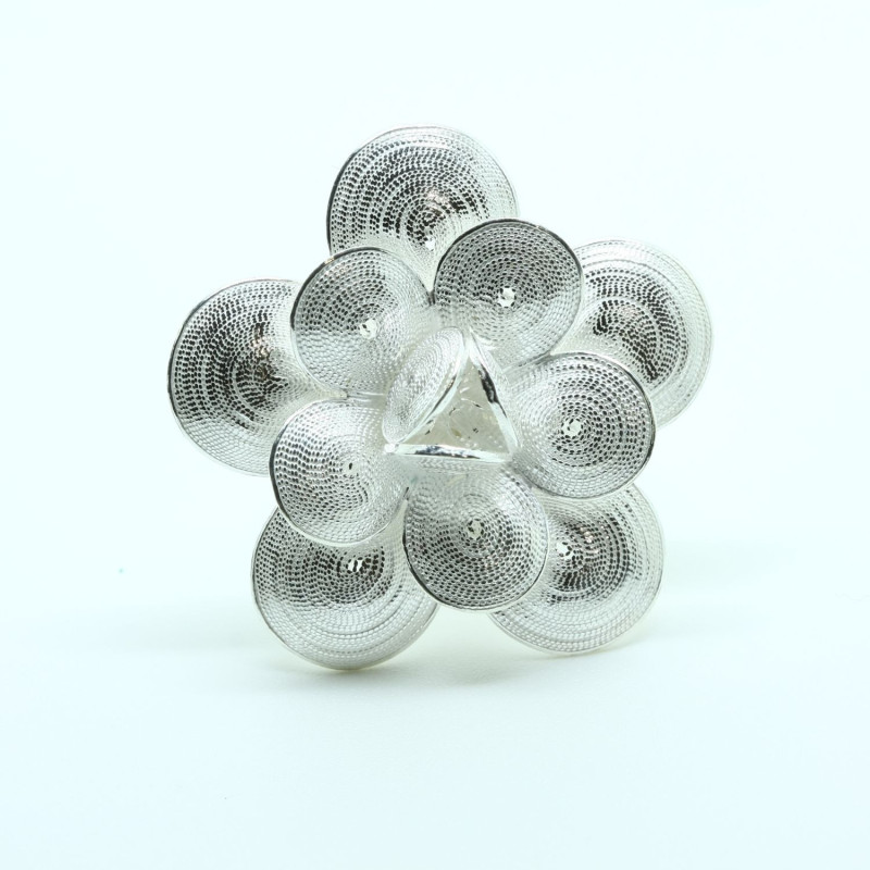 1032 - Anello Fiore Petali Aperto Misura Regolabile in Argento 925
