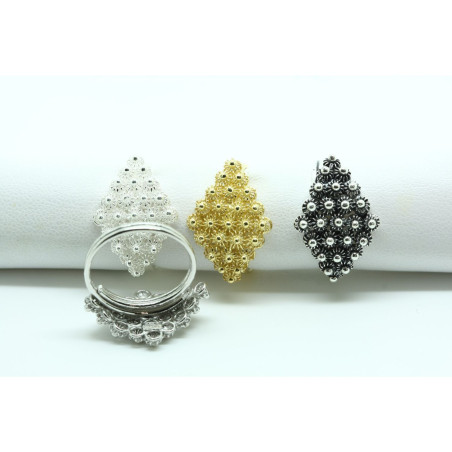 Anello Rombo 4 file in Filigrana Sarda Aperto Misura Regolabile in Argento 925